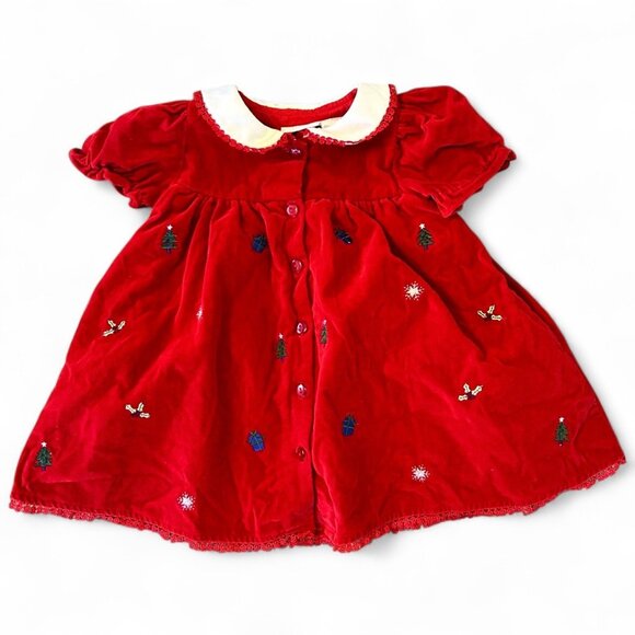Vintage B.T. Kids Peter Pan Collar Lace Trim Christmas Holiday Embroidered Dress - Picture 1 of 6